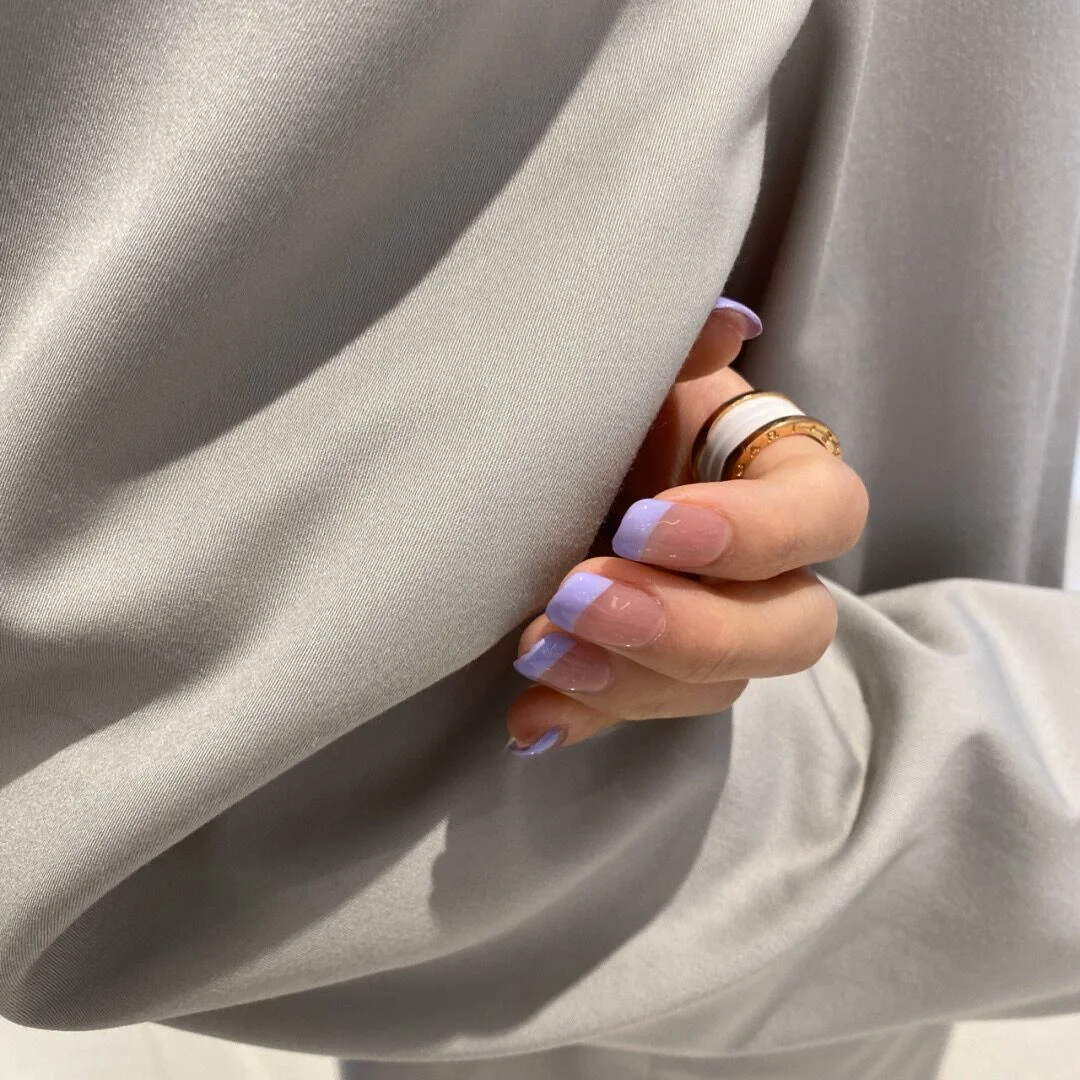 24pcs/Set French Purple Short Fake Nails Full Cover Fake Nails Glue DIY Manicure Nail Art Tools-Nail Inspo