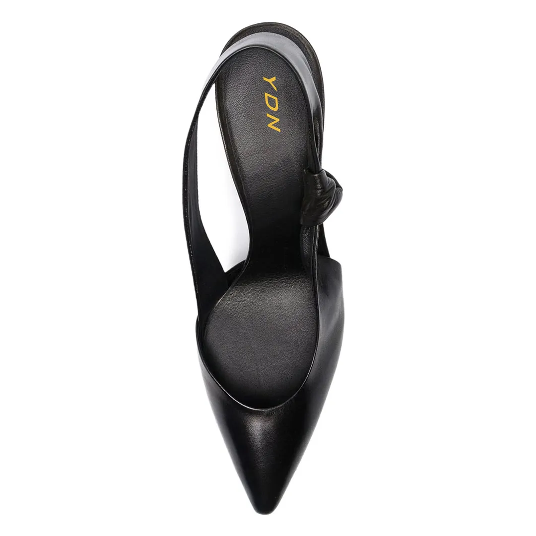Black Pointed Toe Knot Slingback Pumps Shoes with Stiletto Heels