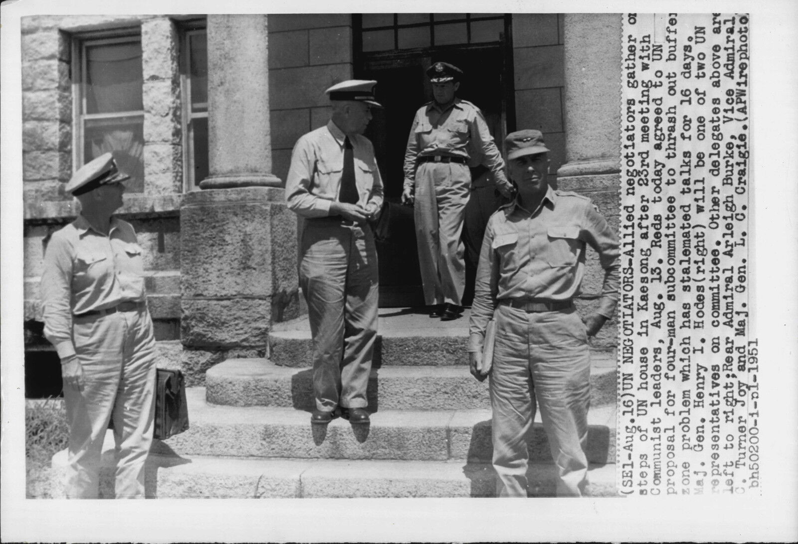 Admirial Arleigh Burke at UN House in Kaesong 1951 Korea War Press Photo Poster painting