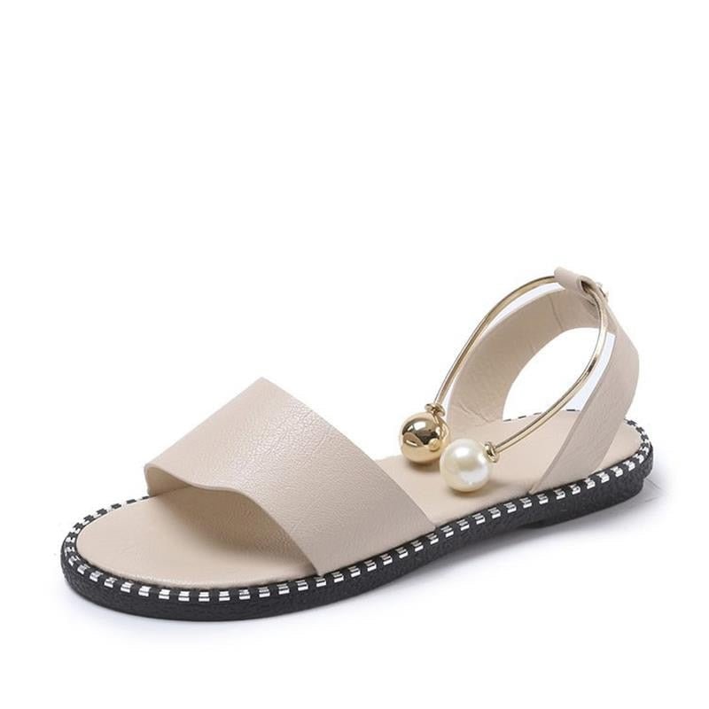 Summer Women Sandals Slip On Peep Toe Slingback Shoes Rome Ladies Solid Metal Decoration Casual Female Fashion Footwear
