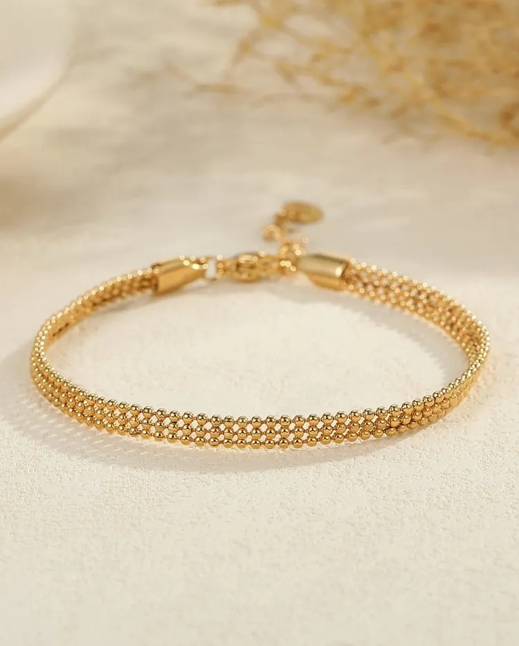 Gold Tone Stainless Steel Bracelet Geometric Heart Pendant with Zirconia