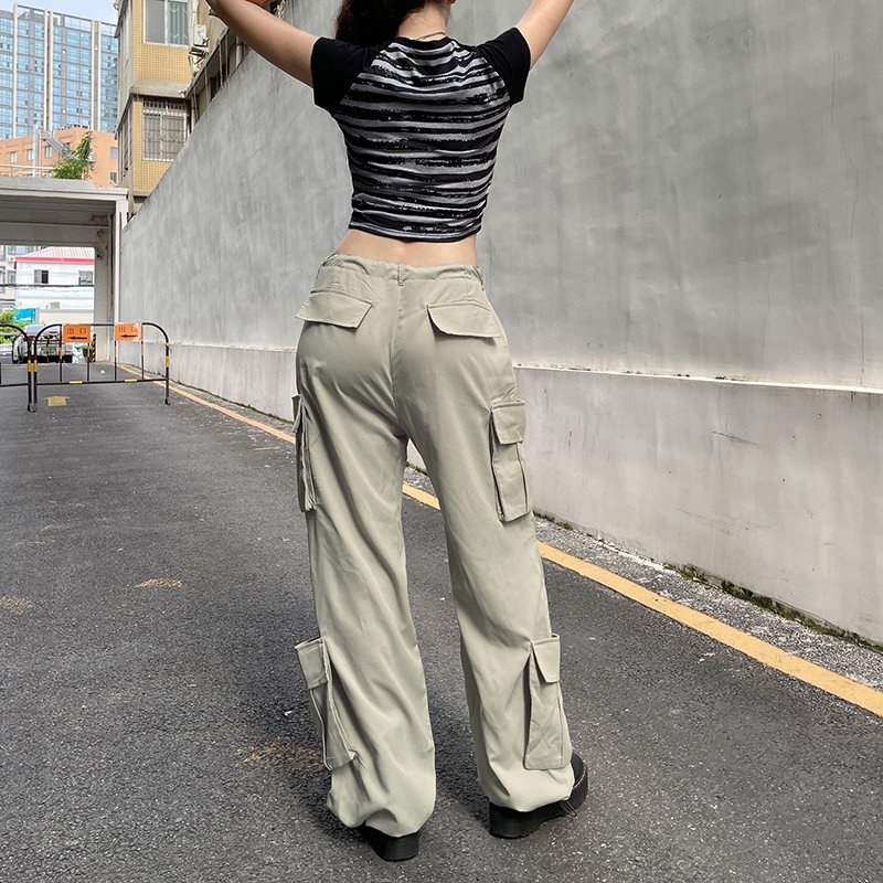 SIDE POCKET LOW RISE CARGO PANTS