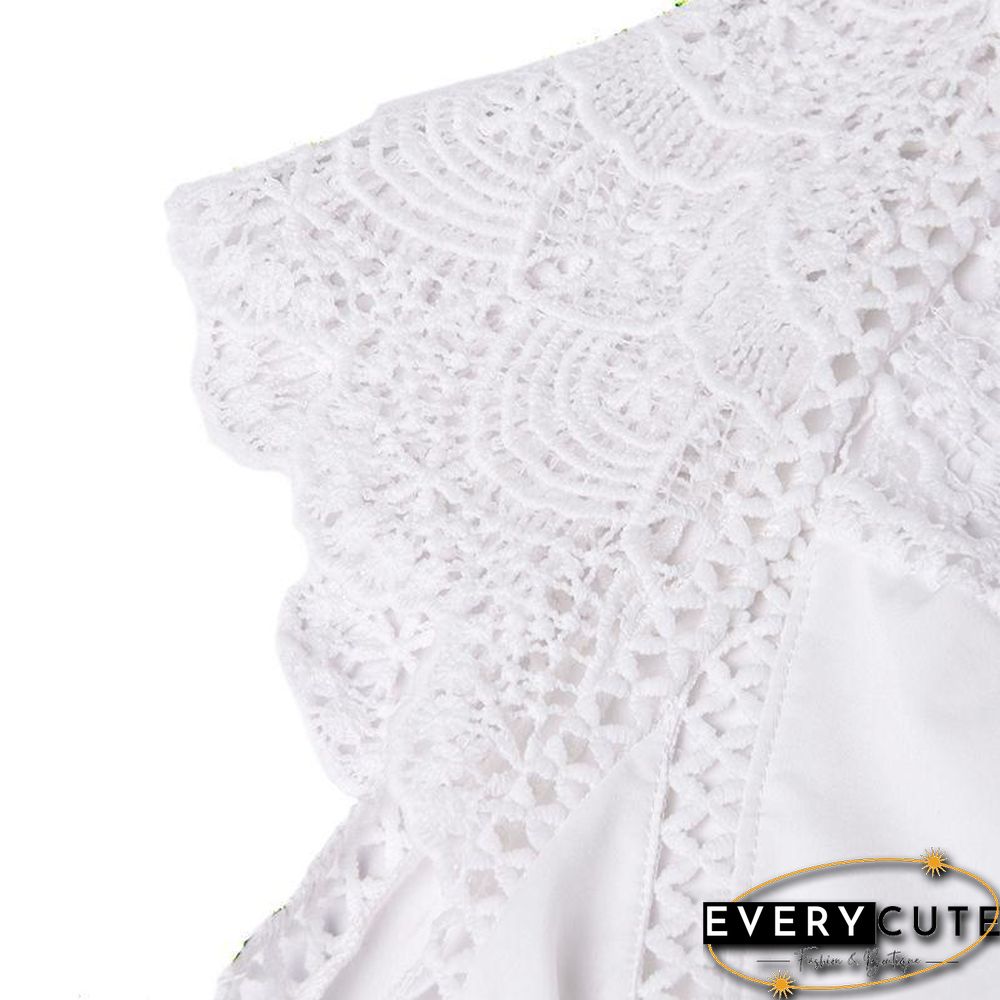 Women Blouse Sexy Sleeveless Lace OL Office Ladies Shirt Hollow Party Tops