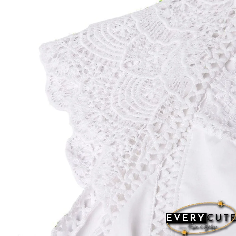 Women Blouse Sexy Sleeveless Lace OL Office Ladies Shirt Hollow Party Tops