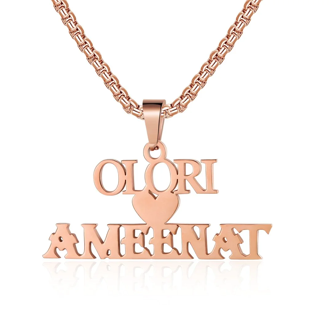 Personalized Heart Name Custom 2 Names Necklaces Romantic Gift