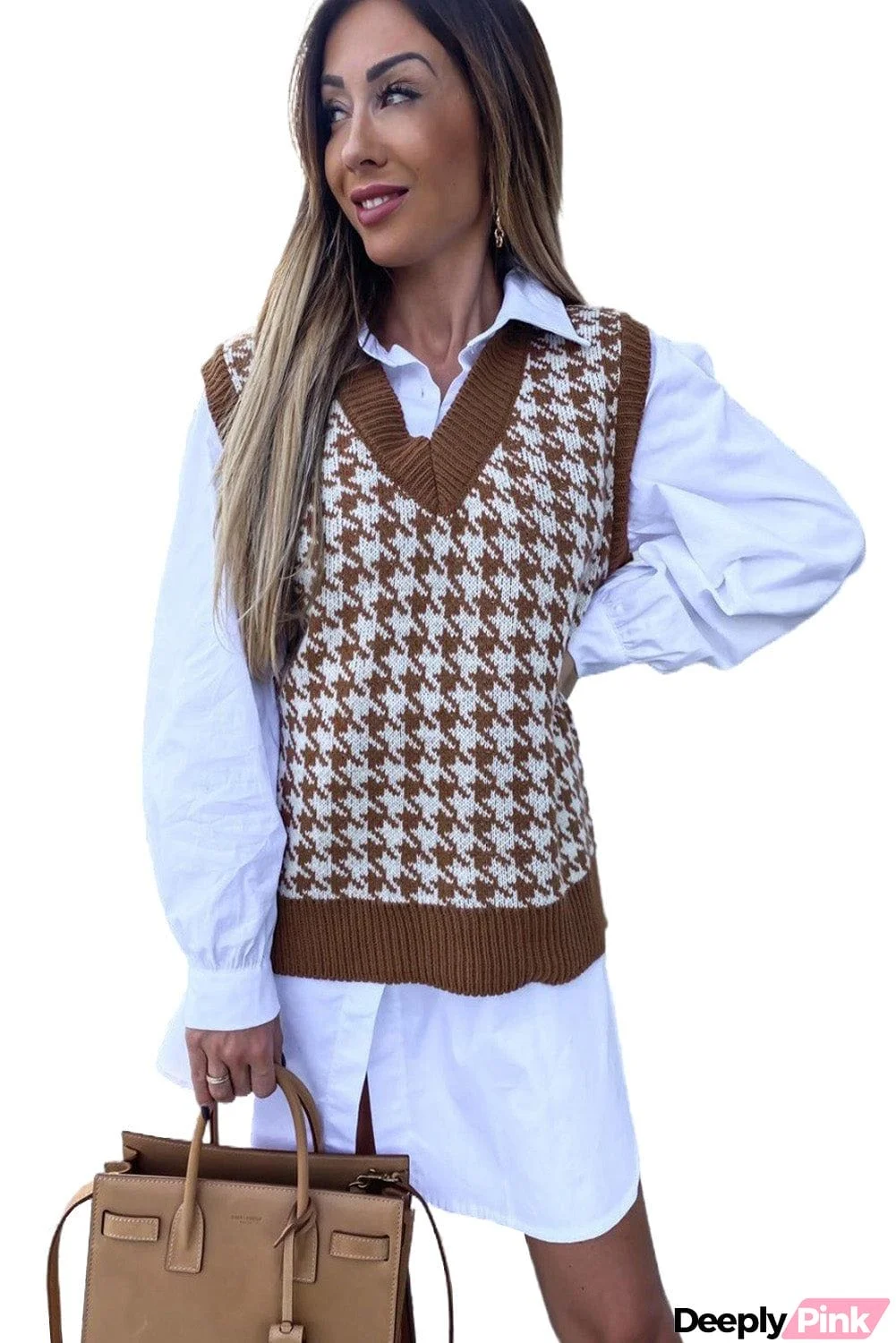 V Neck Argyle Plaid Knitted Sweater Vest