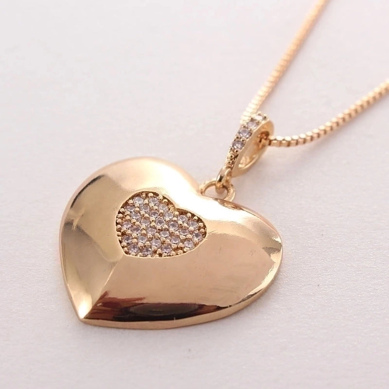 Copper Gold Plated Basic Plating Inlay Heart Shape Zircon Jewelry Set