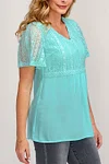 Plus Size Lace Stitching V Neck Solid Blouses