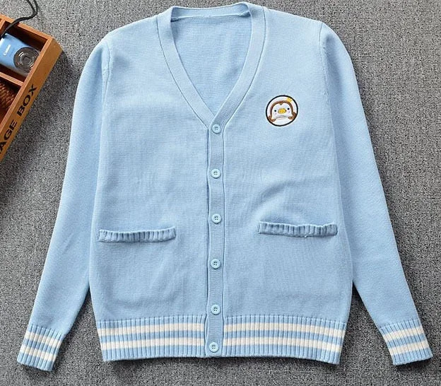 Cute Penguin Blue & White JK Uniforms Knitted Sweater Cardigan BE172