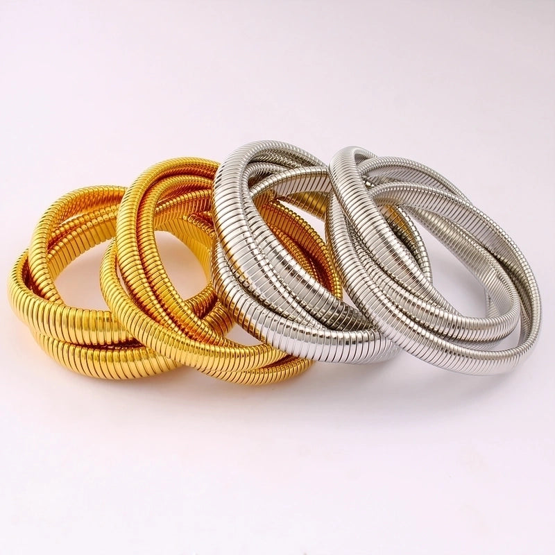 Vacation Minimalist Round 304 Stainless Steel 18K Gold Plated Bangle In Bulk