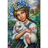 (50*70cm)Girl Holding Sheep - Round AB Drill Diamond Painting