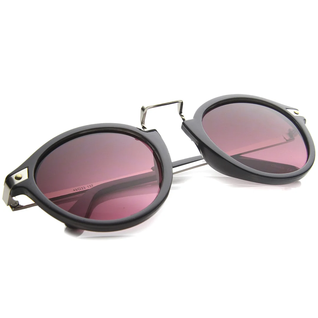 Retro Horn Rimmed Metal Nose Bridge P3 Round glasses 50mm