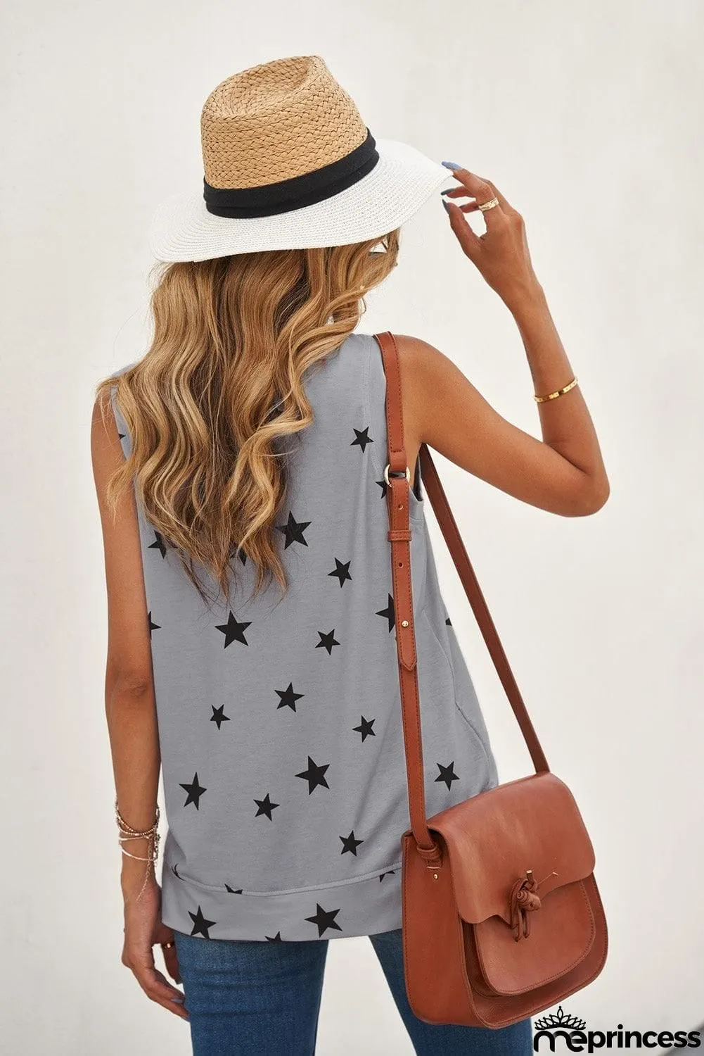 Star Print Tank with Slits