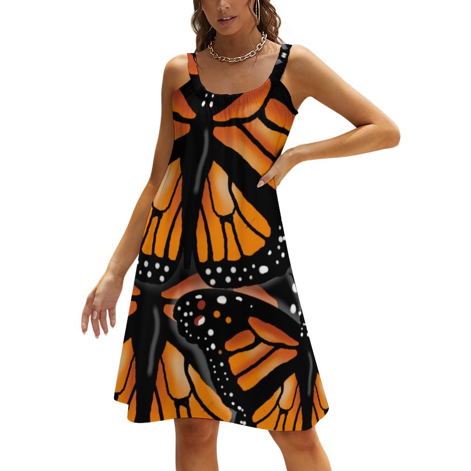 Monarch Butterfly Large Pattern By Slipperywindow Summer Hawaiian Beach Dresses Casual Sling Sleeveless Printed Knee Length Dress