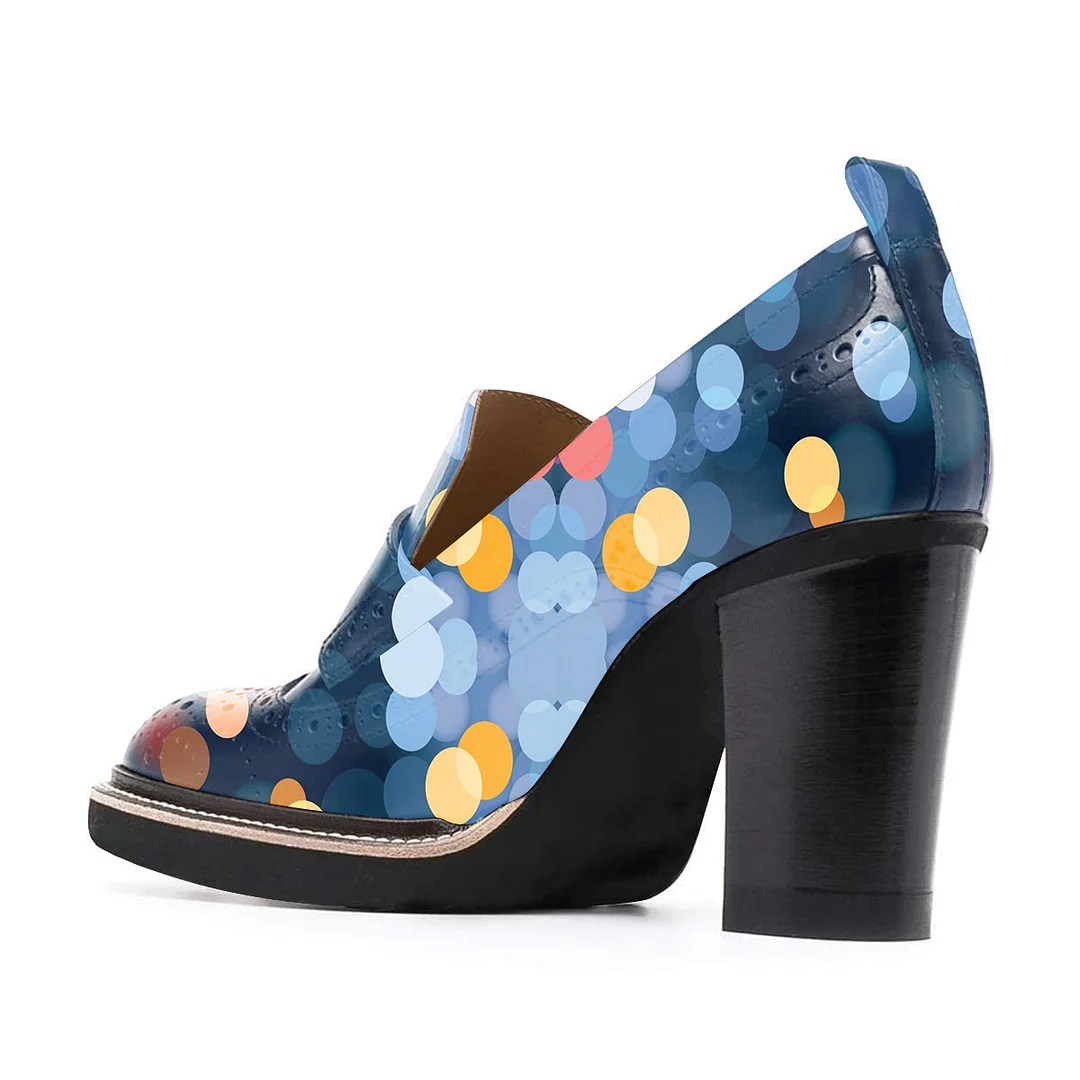 Multicolor Vegan Leather Chunky Heel Polka Dots Loafer Shoes Women