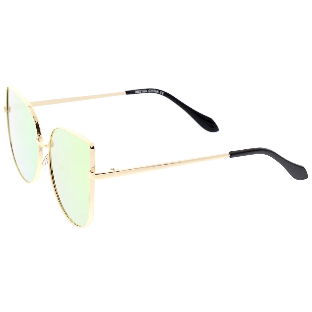 Women's Oversize Metal Cat Eye glasses With Pink Mirror Flat Lens 58mm