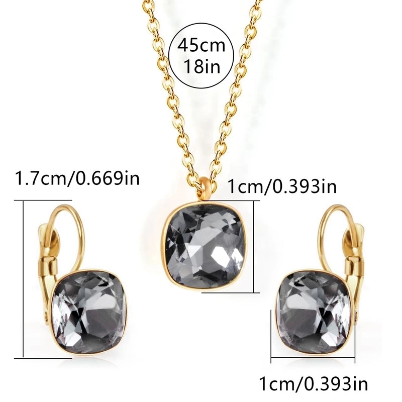 304 Stainless Steel Gold Plated Minimalist Shiny Inlay Square Zircon Jewelry Set