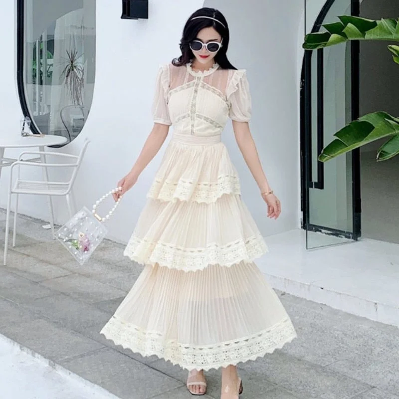Summer Vintage Woman Dress 2021 New Fashion Elegant Puff Sleeve High Waist Party Maxi Dresses Female Vestidos