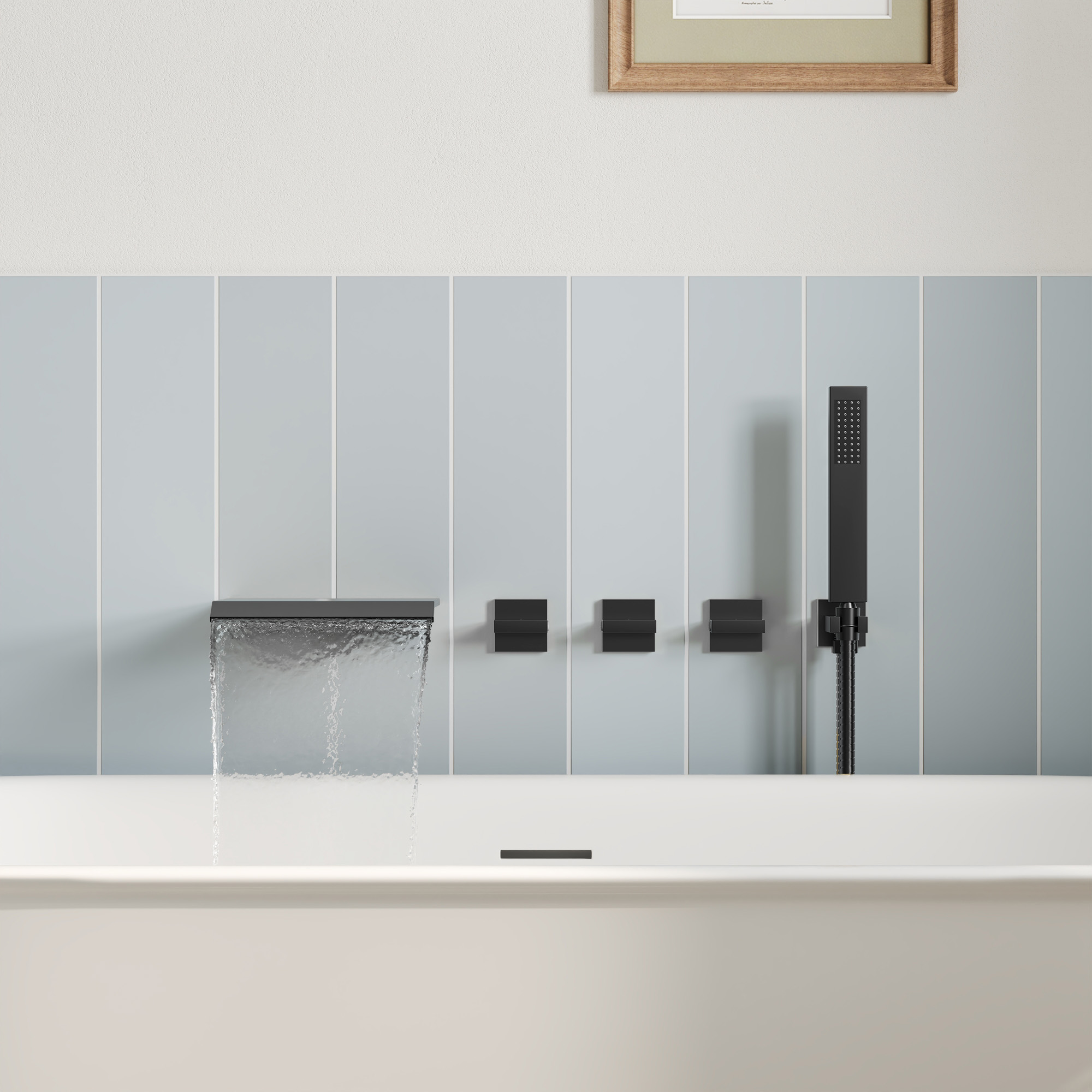 ClassicRain Wide Waterfall Triple Handle 2-Spray Tub and Shower Faucet 3.2 GPM in Matte Black Valve Included