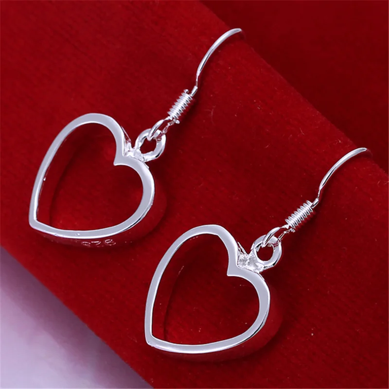 DOTEFFIL 925 Sterling Silver Hollow Heart Drop Earrings For Woman Jewelry