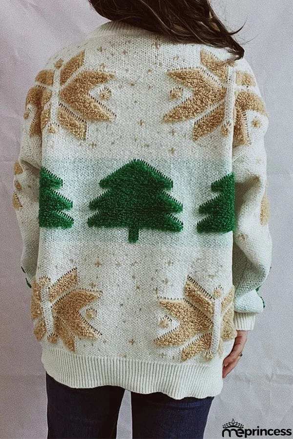 Christmas Pattern Knitted Crew Neck Long Sleeved Sweater