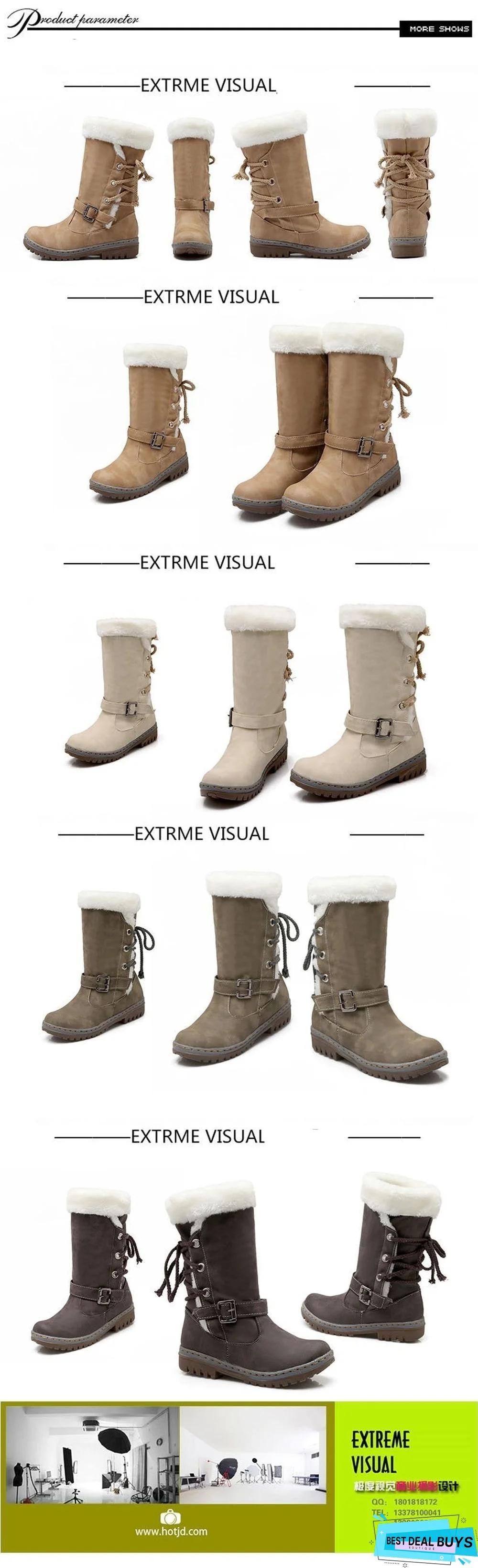 Women Leather Warm mid-calf Plush Fur Velvet Boots Booties Snow Shoes