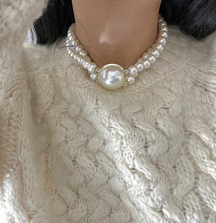VINTAGE FRENCH DOUBLE-LAYER PEARL NECKLACE COLLARBONE CHAIN | Double Pearl Necklace