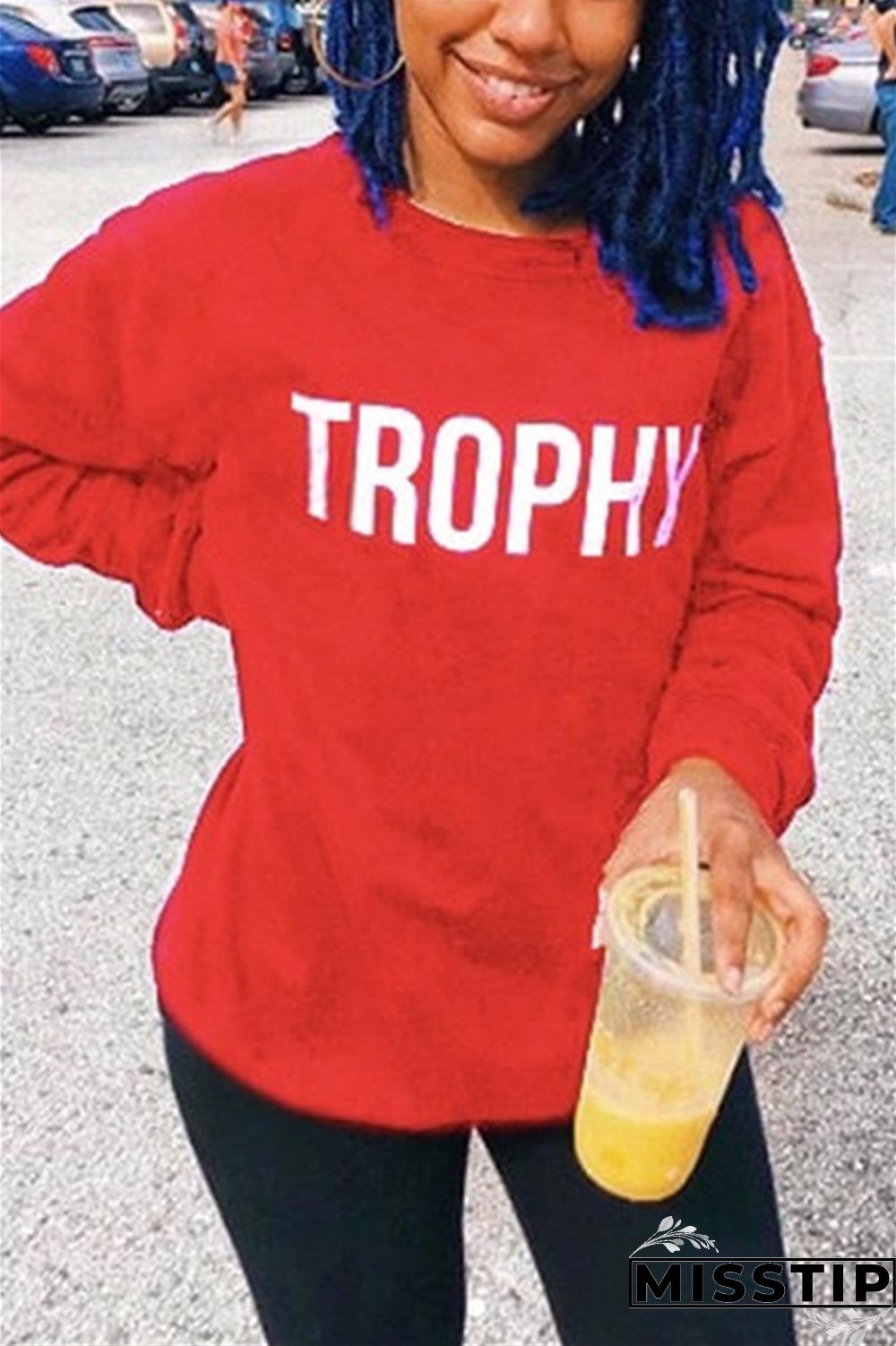 Red Casual Sports Positioning Printed Letter Long Sleeve Top