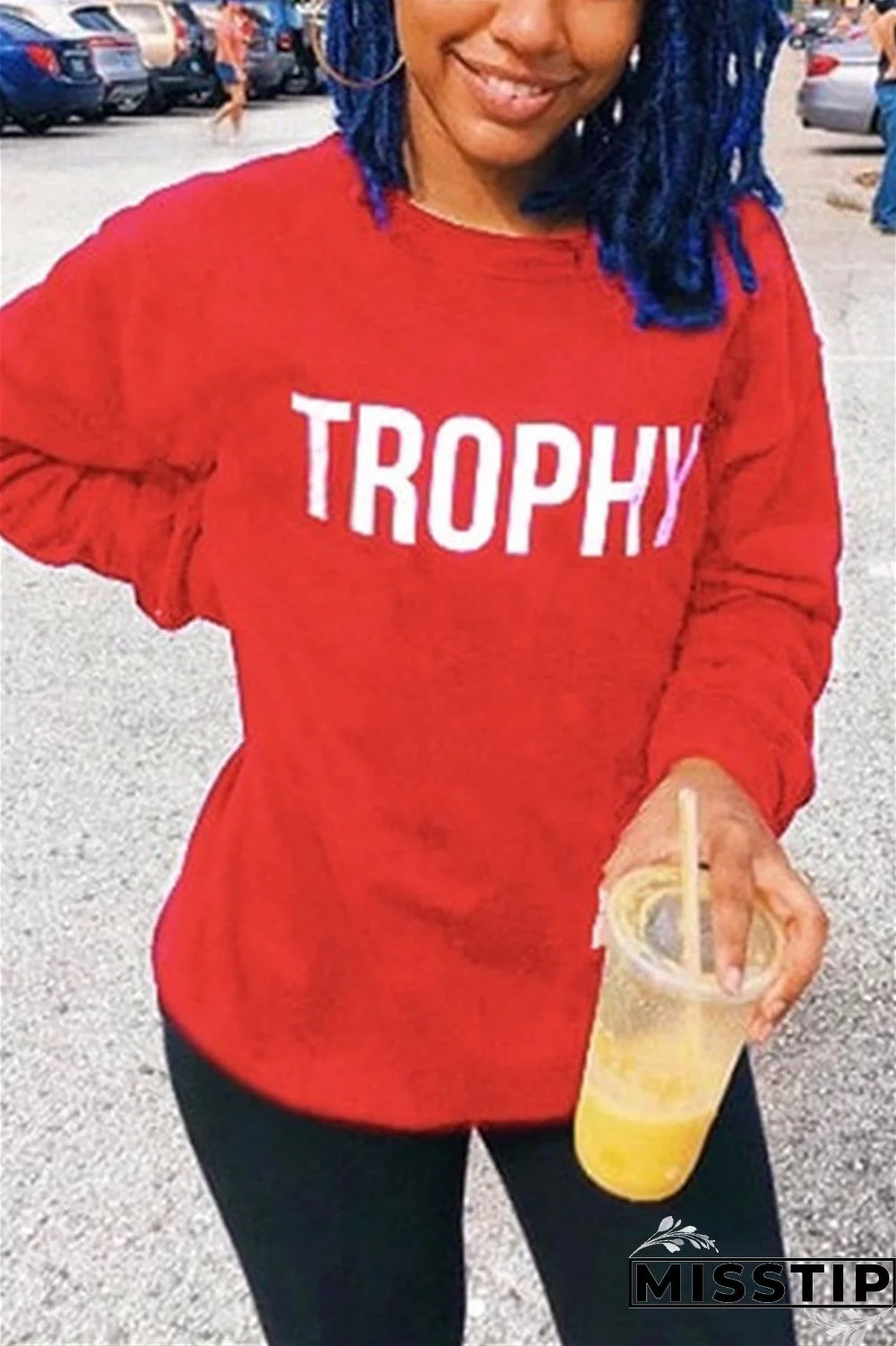 Red Casual Sports Positioning Printed Letter Long Sleeve Top