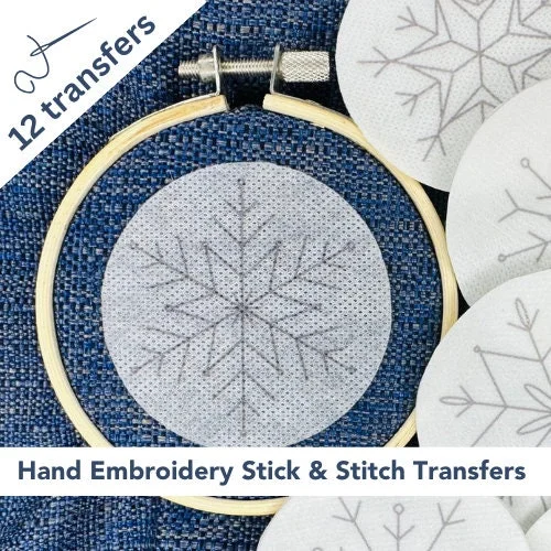 Snowflake Water Soluble hand embroidery Pattern，Peel and Stick Embroidery Kit