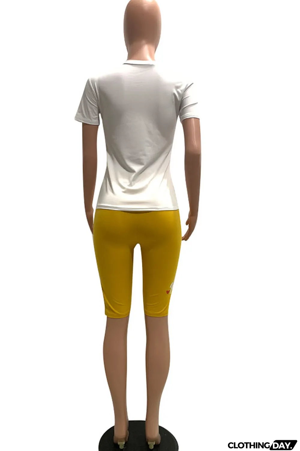 Yellow Fashion Casual Letter Print Two Piece Suits pencil Short Sleeve Two Pieces