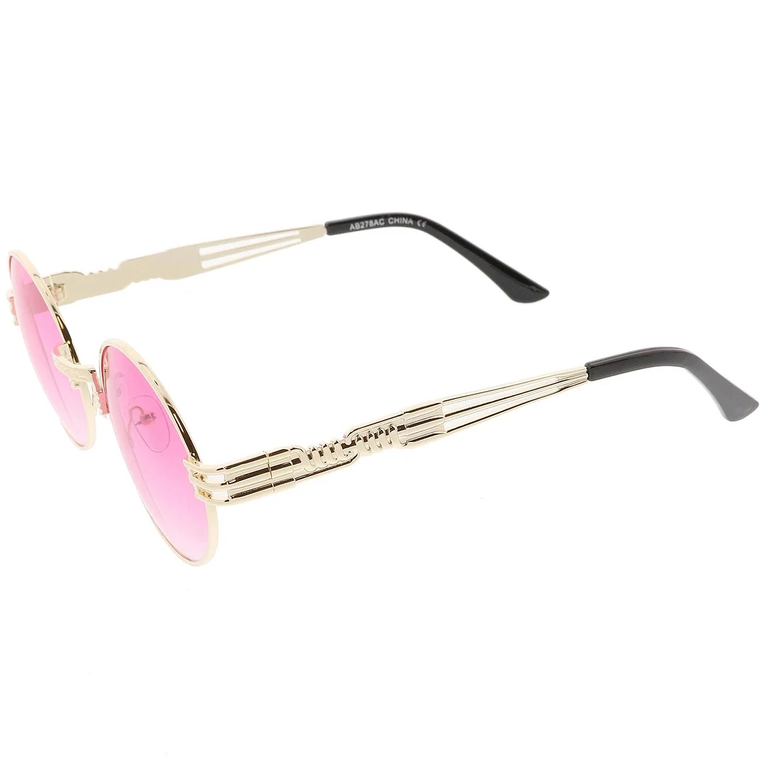 Steampunk Inspired Oval glasses Unique Engraved Metal Detail Color Tinted Lens 60mm