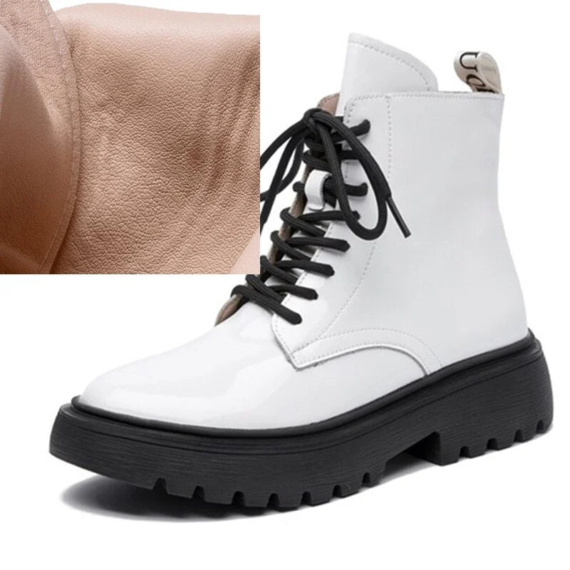 AIYUQI Women Martin Boots Winter 2021 New Genuine Leather Fashion Women Ankle Boots Lace Up Fur Women Motorcycle Boots