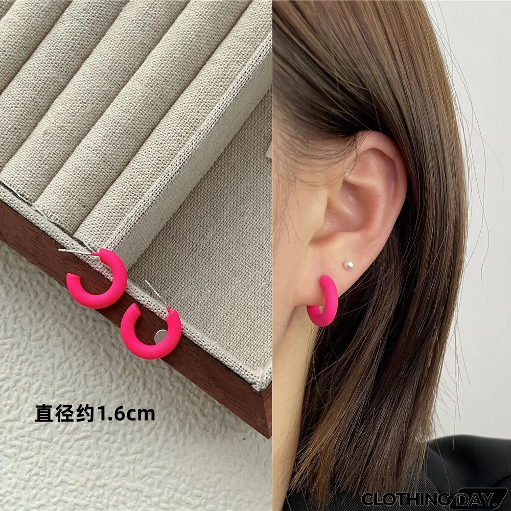 Women Fashion Geometric Fluorescent Rose Without Ear Hole Ear Clip Earrings