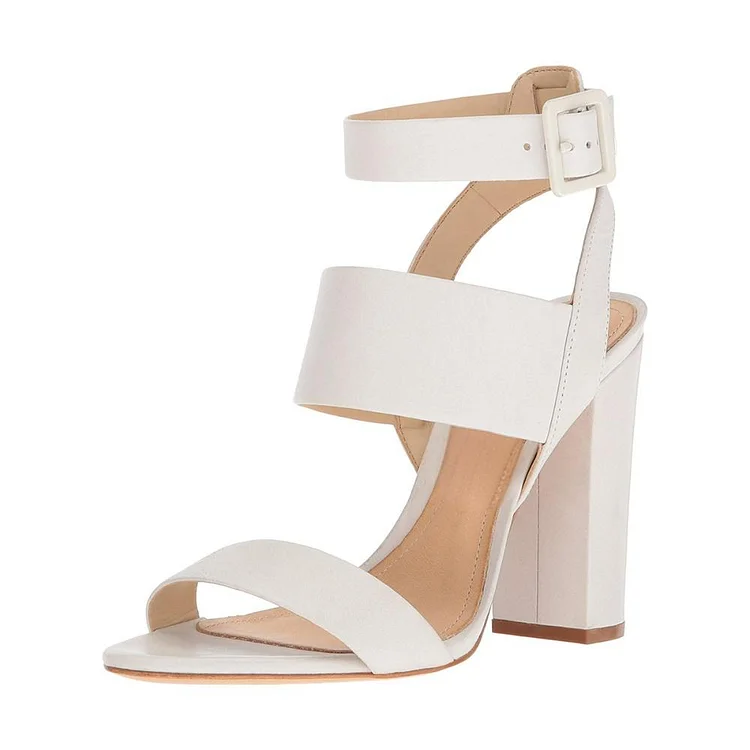 White Chunky Heel Ankle Strap Slingback Sandals Vdcoo