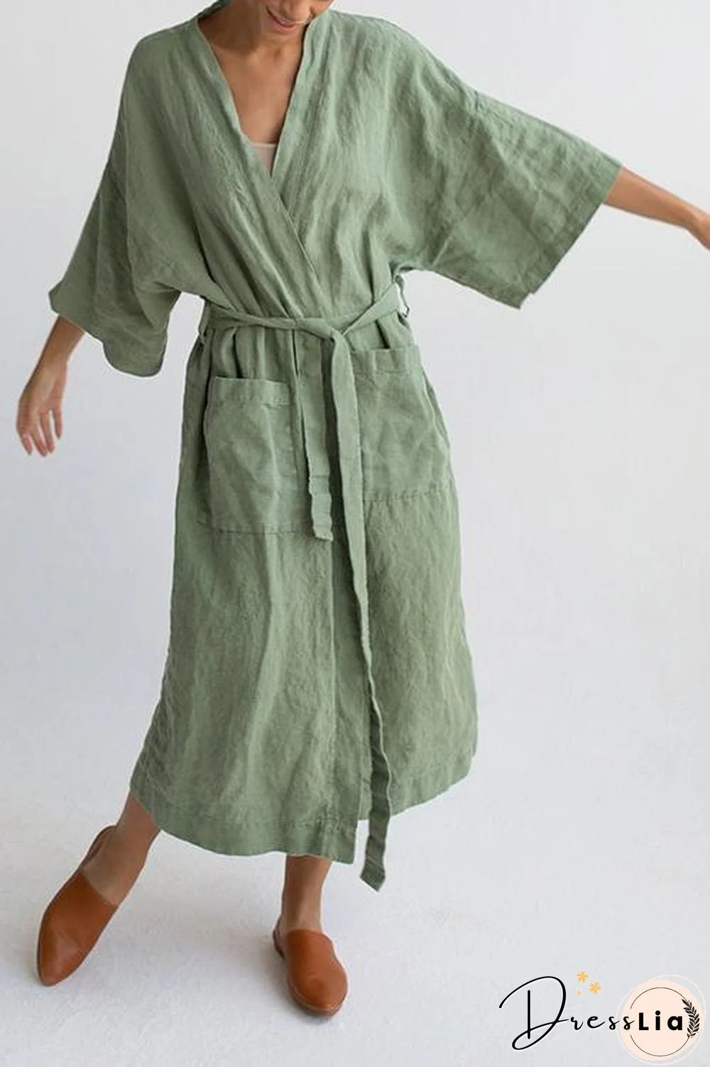 Roomy Linen Kimono With Belt