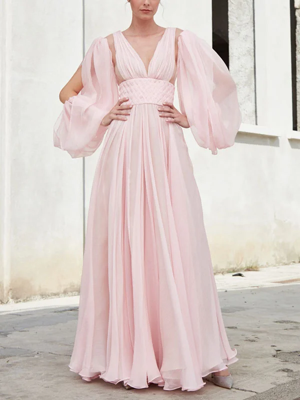 Silk Chiffon V-Neck Women's Dress