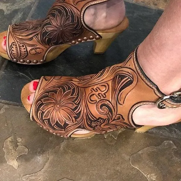 Wedge Print Faux Leather Sandals