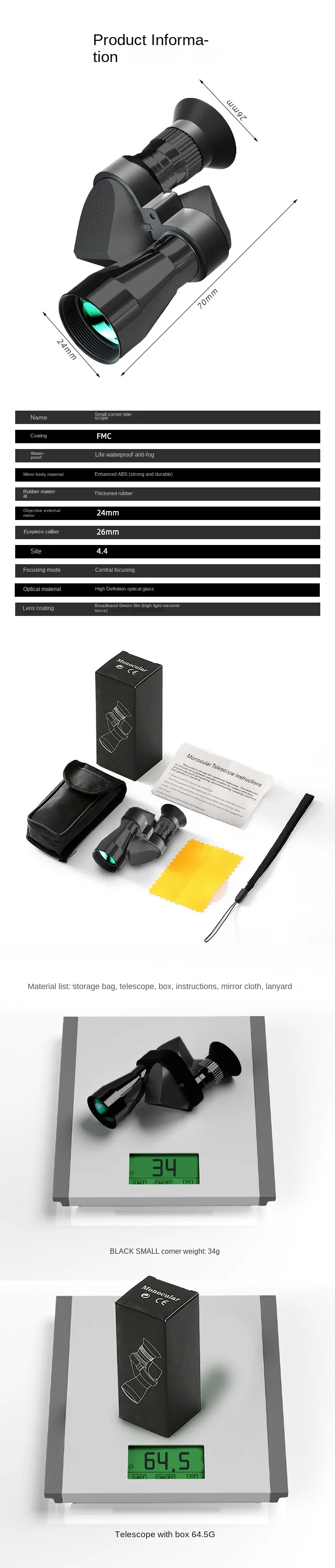 Likron Watches Likron Portable High-Definition Monocular Telescope - All-Optical Lens with High Magnification Zoom for Hun...