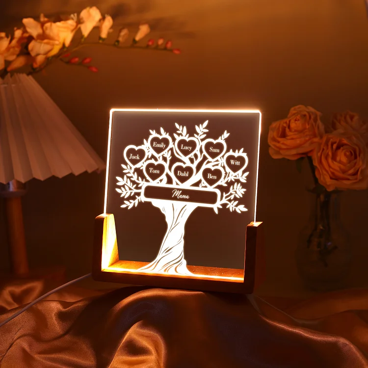 Personalisierte 8 Namen & Text Familienbaum Nachtlicht Geschenk für Großmutter/Mutter zum Muttertag