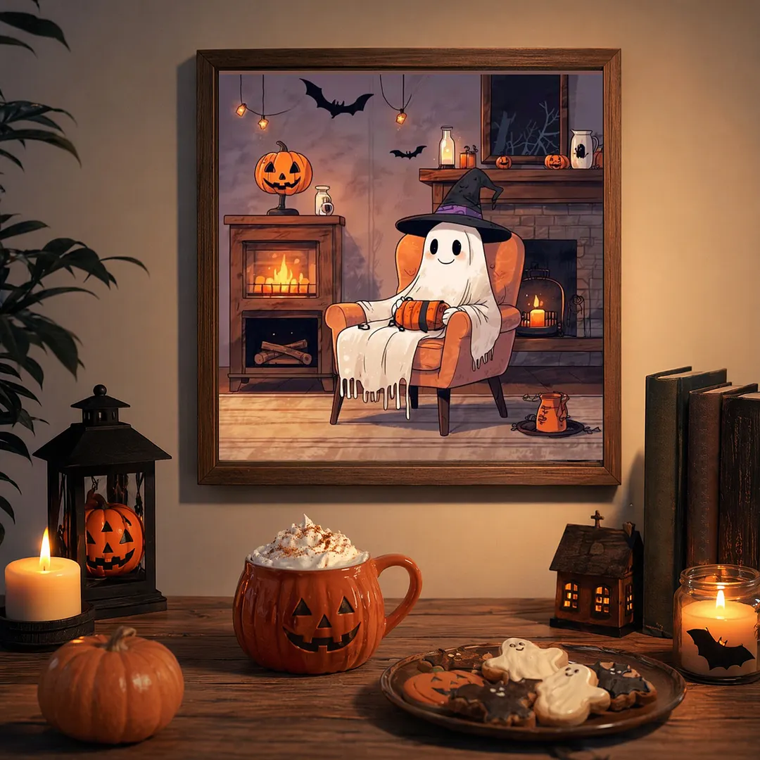 Halloween Fireplace Ghost 5D DIY Full Square Drill Diamond Painting Kits for Adults Beginners Home Decor Diamonds Paintings Gem Art 35x35cm