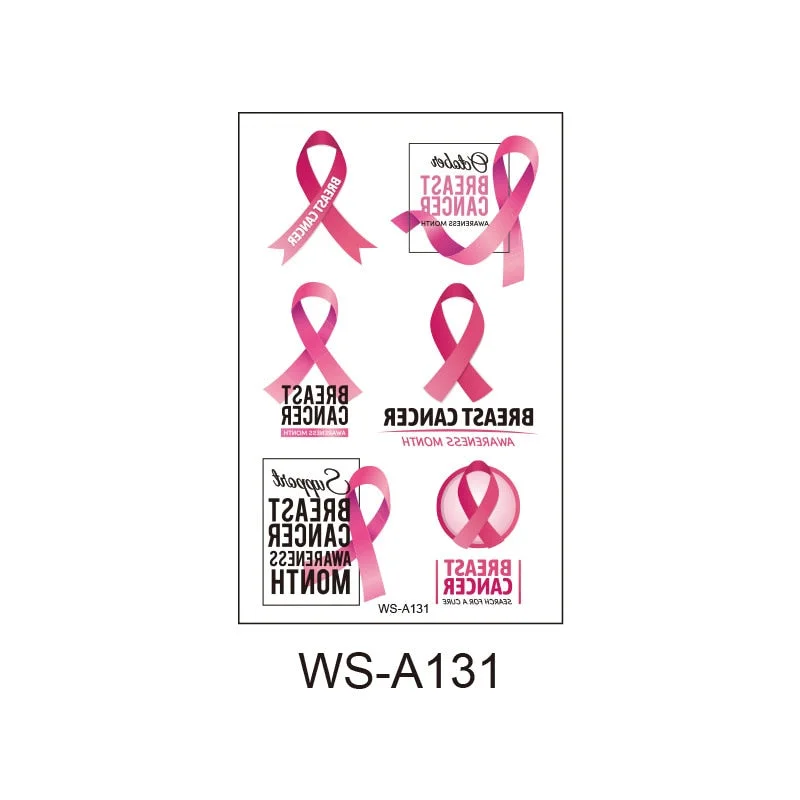 Pink Ribbon Tattoo Sticker Waterproof Sweat Promotional Event Disposable Tattoo Sticker Caring Day Tattoo Sticker