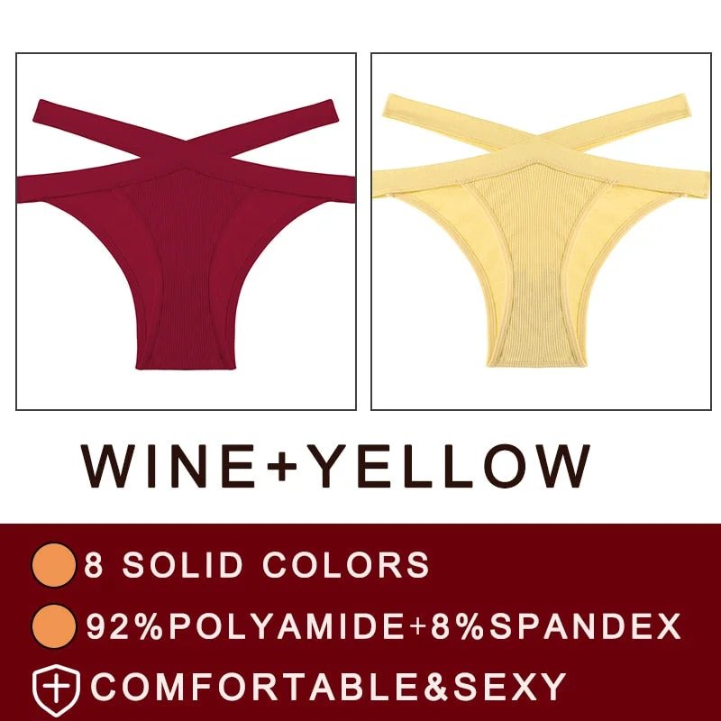 2PCS/Set Cross Waist Strap Women Panties Seamless Underwear Sexy Panties Lingerie Underpants Briefs Solid Color Female Pantys