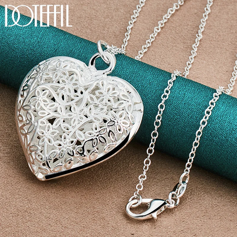 DOTEFFIL 925 Sterling Silver Carved Heart Pendant 18-30 Inch Snake Chain Necklace For Woman Jewelry