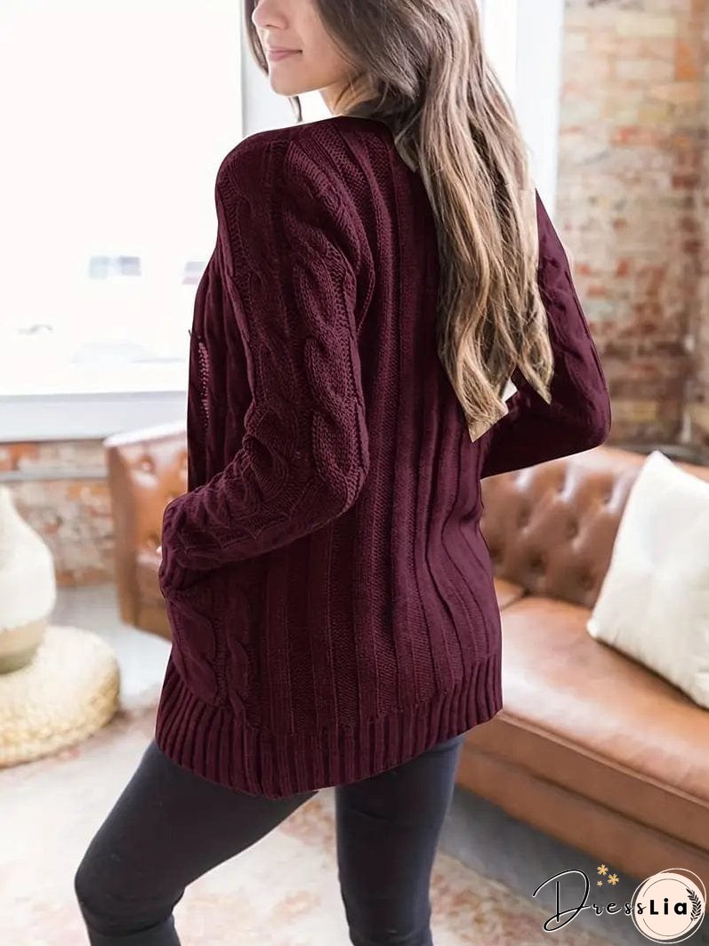 Cozy Cable Knit Button-Front Long Sleeve Cardigan