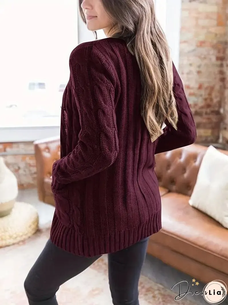Cozy Cable Knit Button-Front Long Sleeve Cardigan