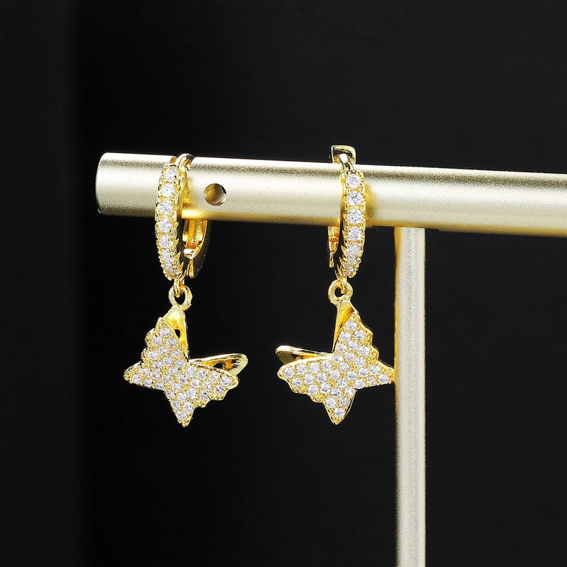 1 Pair Sweet Cool Style Butterfly Plating Inlay Copper Zircon Rose Gold Plated White Gold Plated Gold Plated Men Huggies