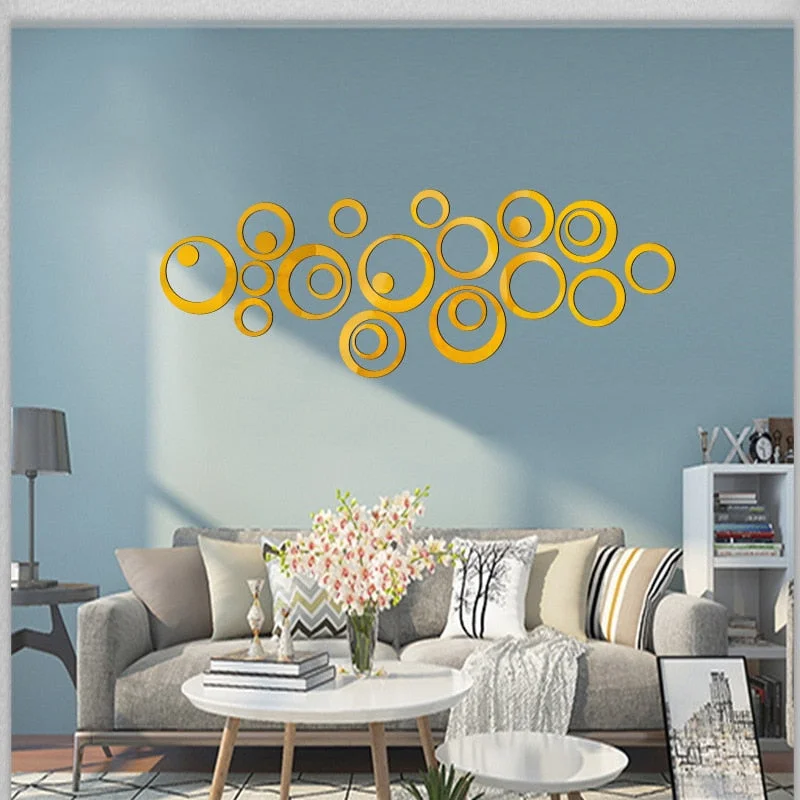 24pcs Circle New Bathroom Acrylic 3D Mirrors Irregular Mirror Living Room Decoration Mini Sticker Mirror Aesthetic Room Decor
