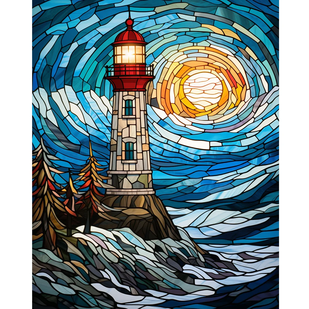 Diamond Painting - Full Round Drill - Stained Glass Lighthouse(Canvas|40*50cm)
