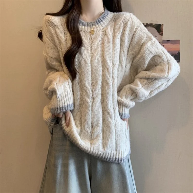 Athvotar Athvotar Wind Milk Jasmine Knitted Sweater Soft Sweater Women's Winter New Large-Size Fat Long Top